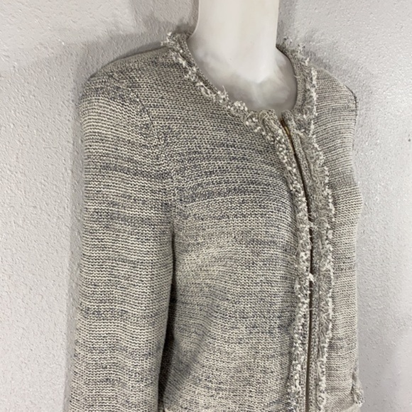 Belford beige blue knit zipper fringe sweater jacket - Picture 5 of 13